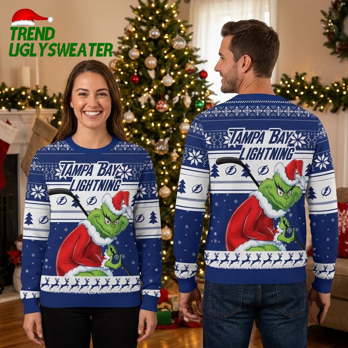 Tampa Bay Lightning Grinch Hockey Player Ugly Christmas Sweater