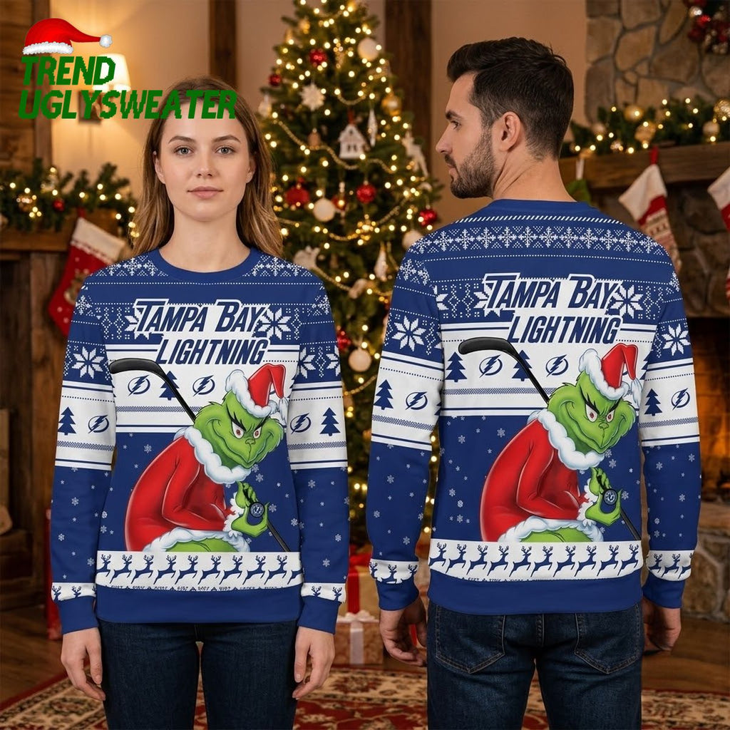 Tampa Bay Lightning Grinch With Hockey Stick Ugly Christmas Sweater