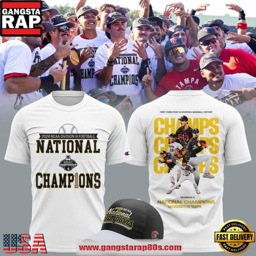 Tampa Spartans Baseball 2026 Division II National Champions Back-2-Back-2-Back T Shirt