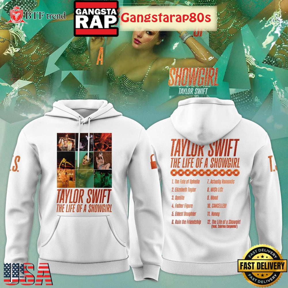 Taylor Swift New Album 2025 The Life Of A Showgirl White Unisex Hoodie