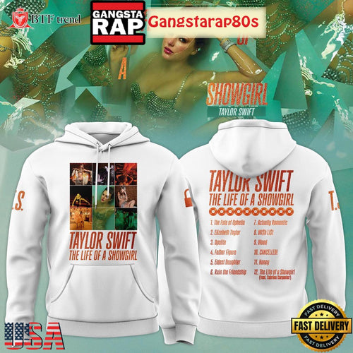 Taylor Swift New Album 2025 The Life Of A Showgirl White Unisex Hoodie