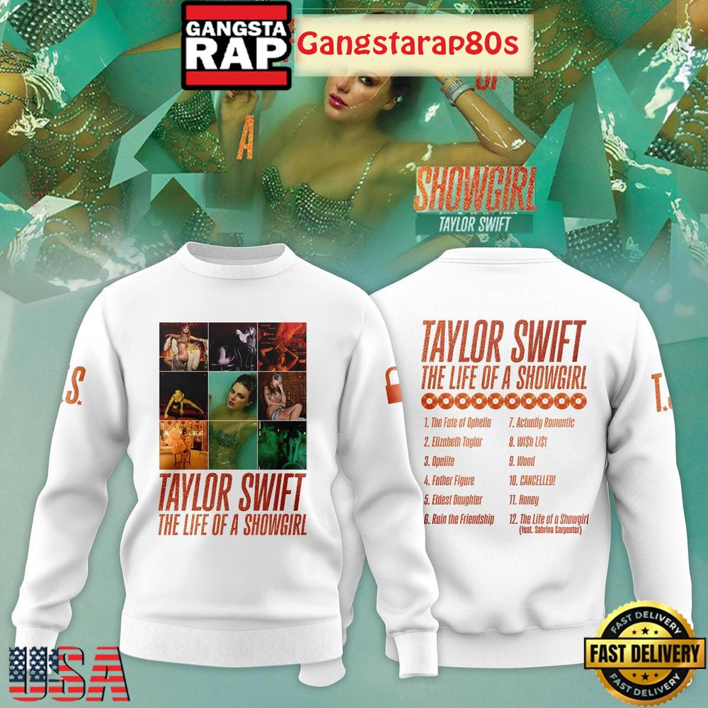 Taylor Swift New Album 2025 The Life Of A Showgirl White Unisex Hoodie
