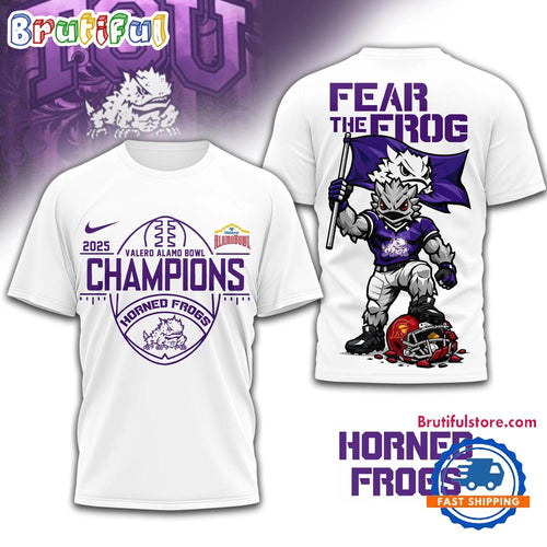 TCU Horned Frogs 2026 NCAA Valero Alamo Bowl Champions White 3D Shirt