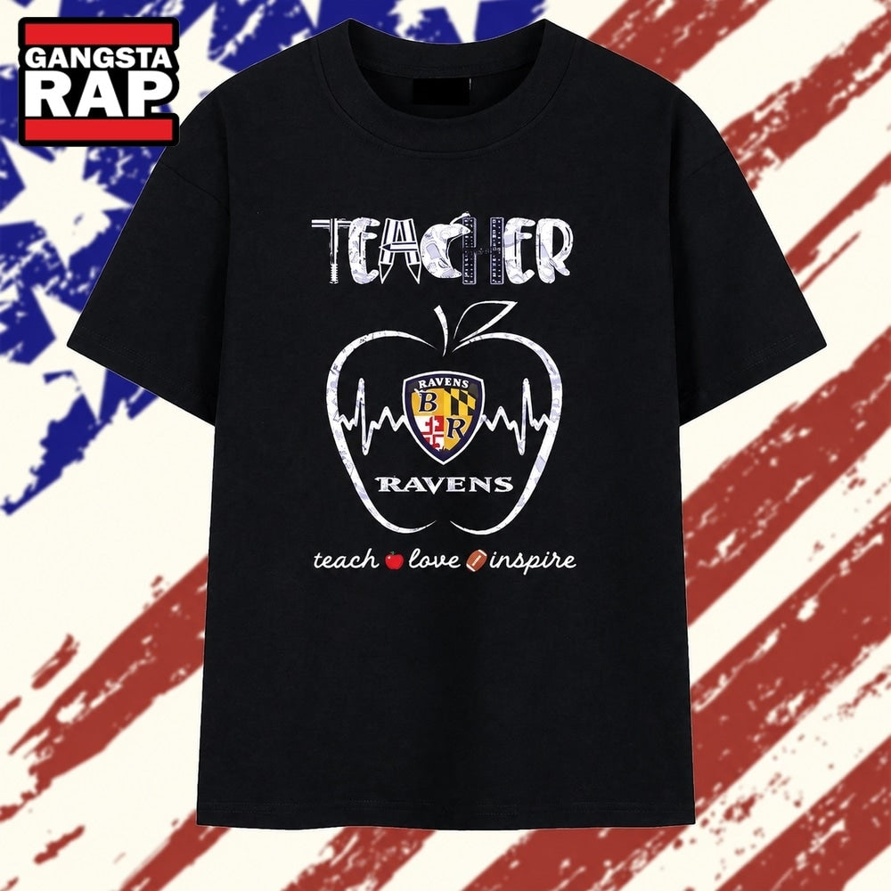 Teacher Baltimore Ravens Teach Love Inspire T Shirt , Vintage Trending Shirt