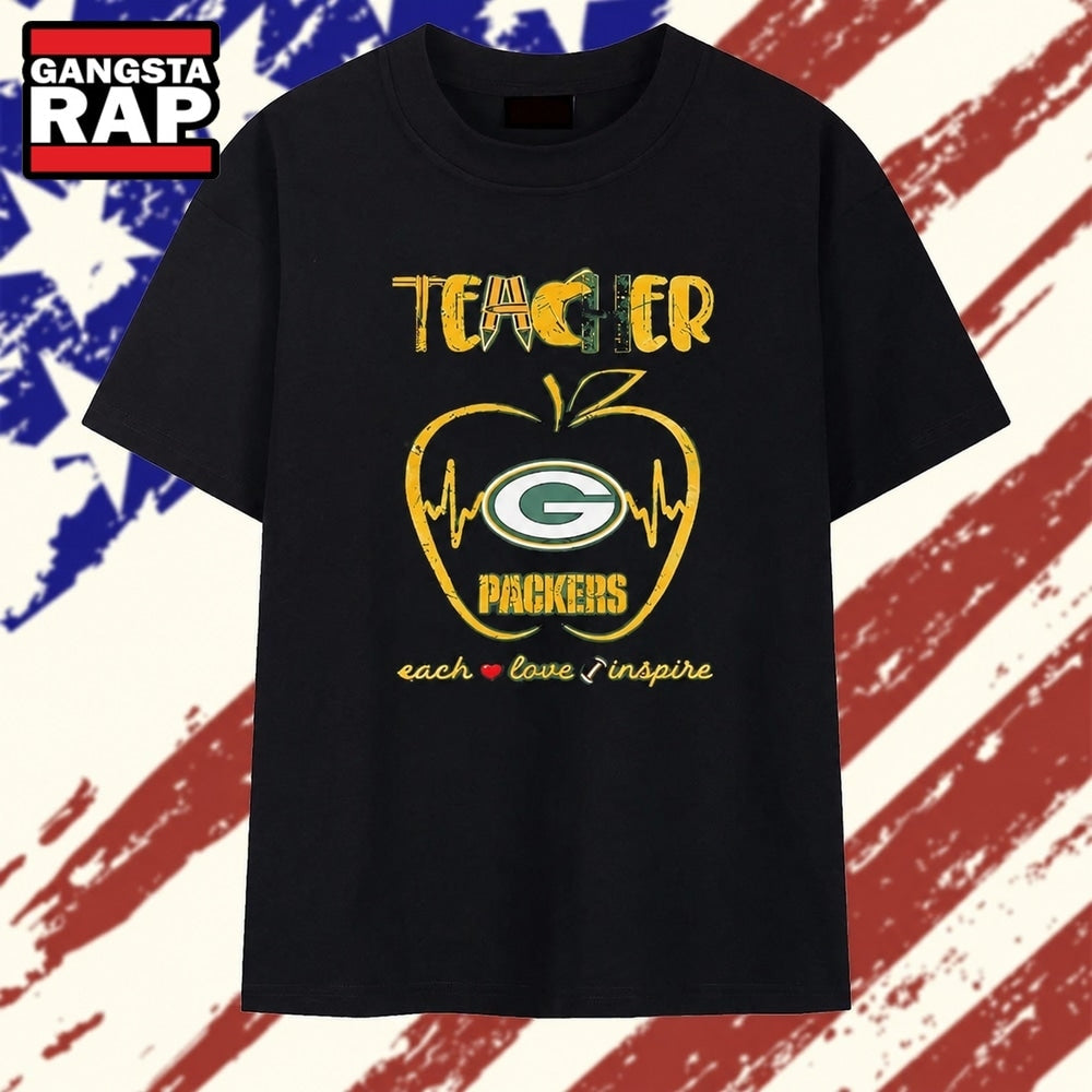 Teacher Green Bay Packers Teach Love Inspire Apple T Shirt , Vintage Trending Shirt