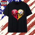 Temple Owls x Pittsburgh Steelers skulls face to face heart shape distressed T Shirt , Vintage Trending Shirt