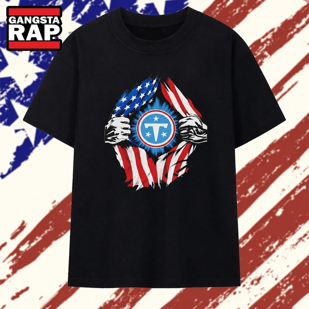 Tennessee Titans American flag ripped chest T Shirt