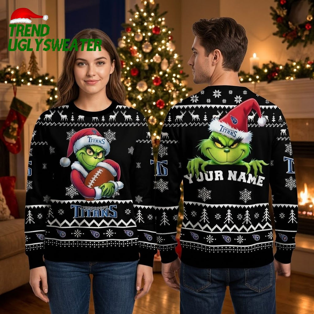 Tennessee Titans Grinch Football Custom Name Ugly Christmas Sweater