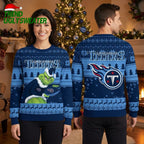 Tennessee Titans Grinch Holding Team Hat Ugly Christmas Sweater