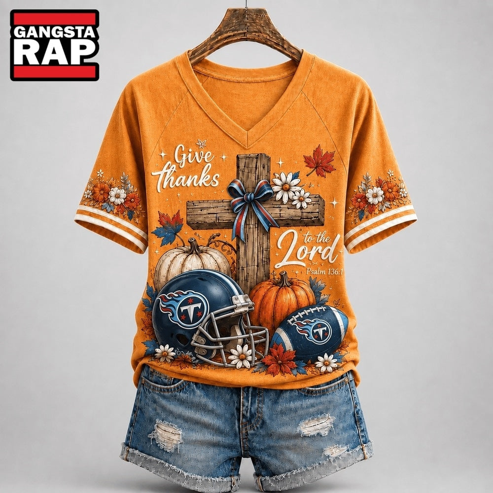 Tennessee Titans NFL Thanksgiving Faith And Football V Neck T Shirt