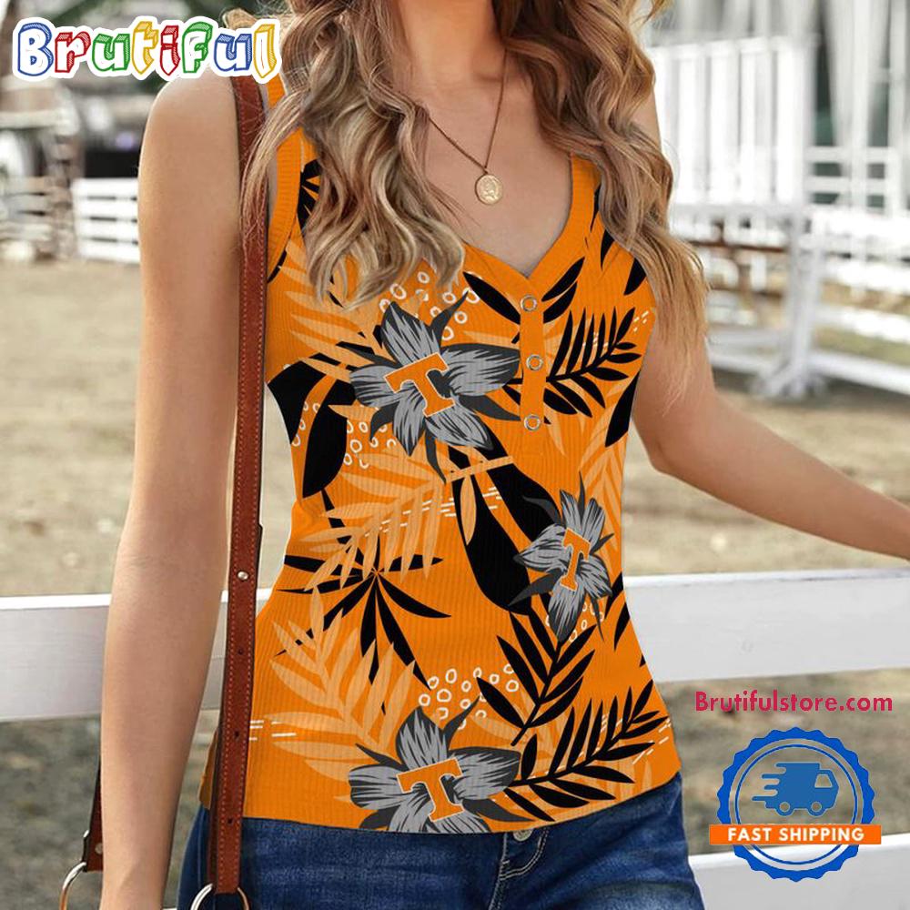 Tennessee Volunteers Hibiscus Pattern Women’s V-Neck Ribbed Tank Top