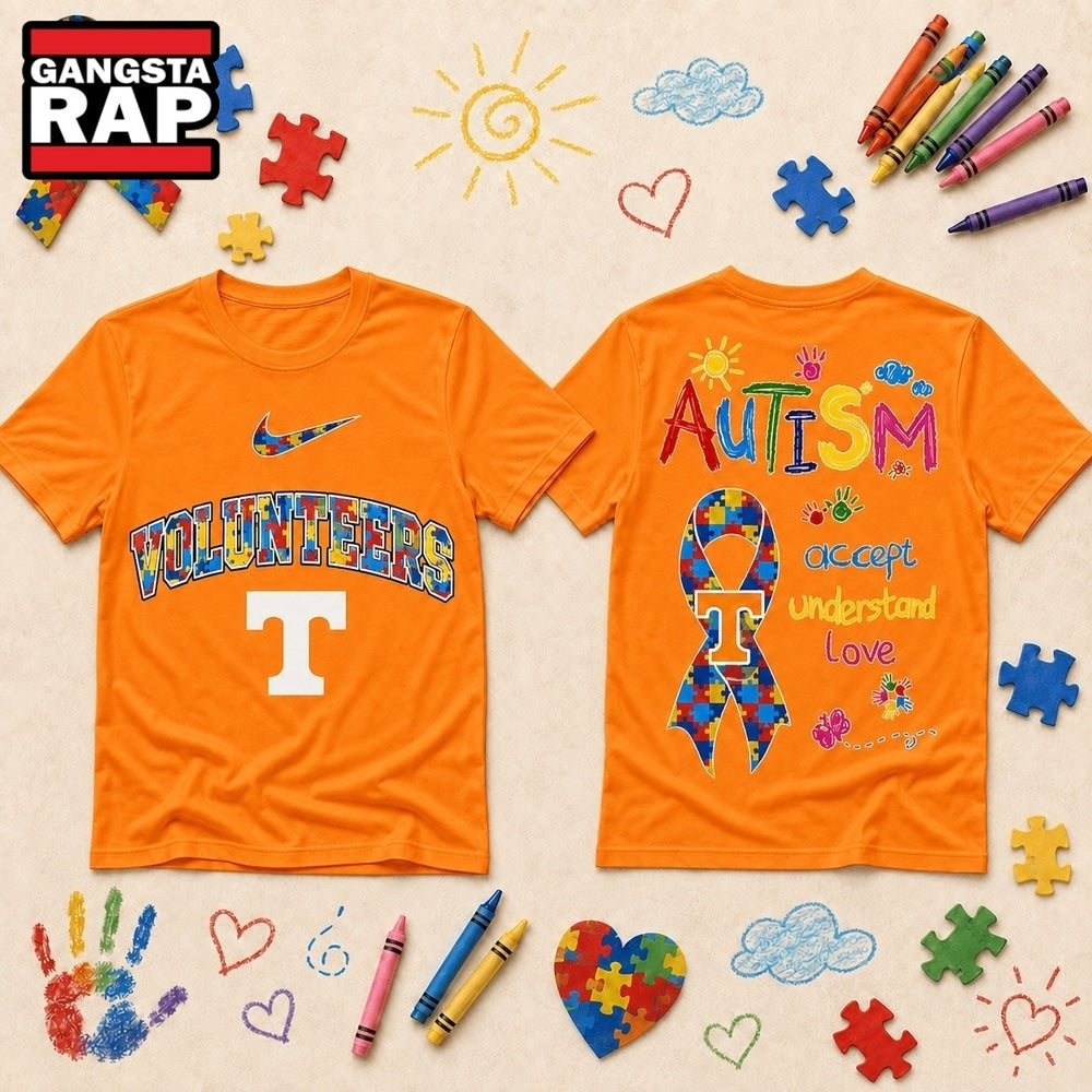 Tennessee Volunteers NCAA Autism Awareness Puzzle Ribbon Hoodie T-Shirt