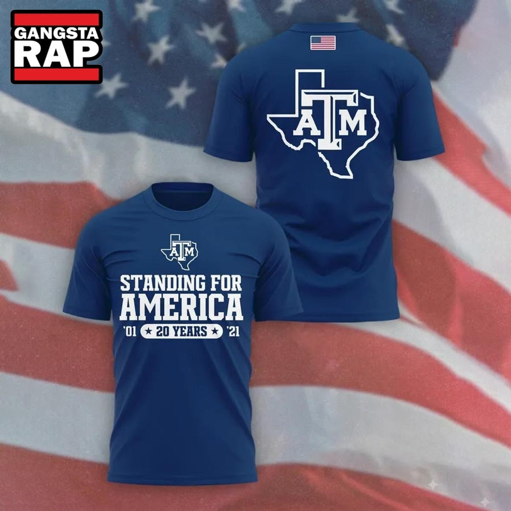 Texas A&M Aggies 20 Years Standing For America Blue T Shirt
