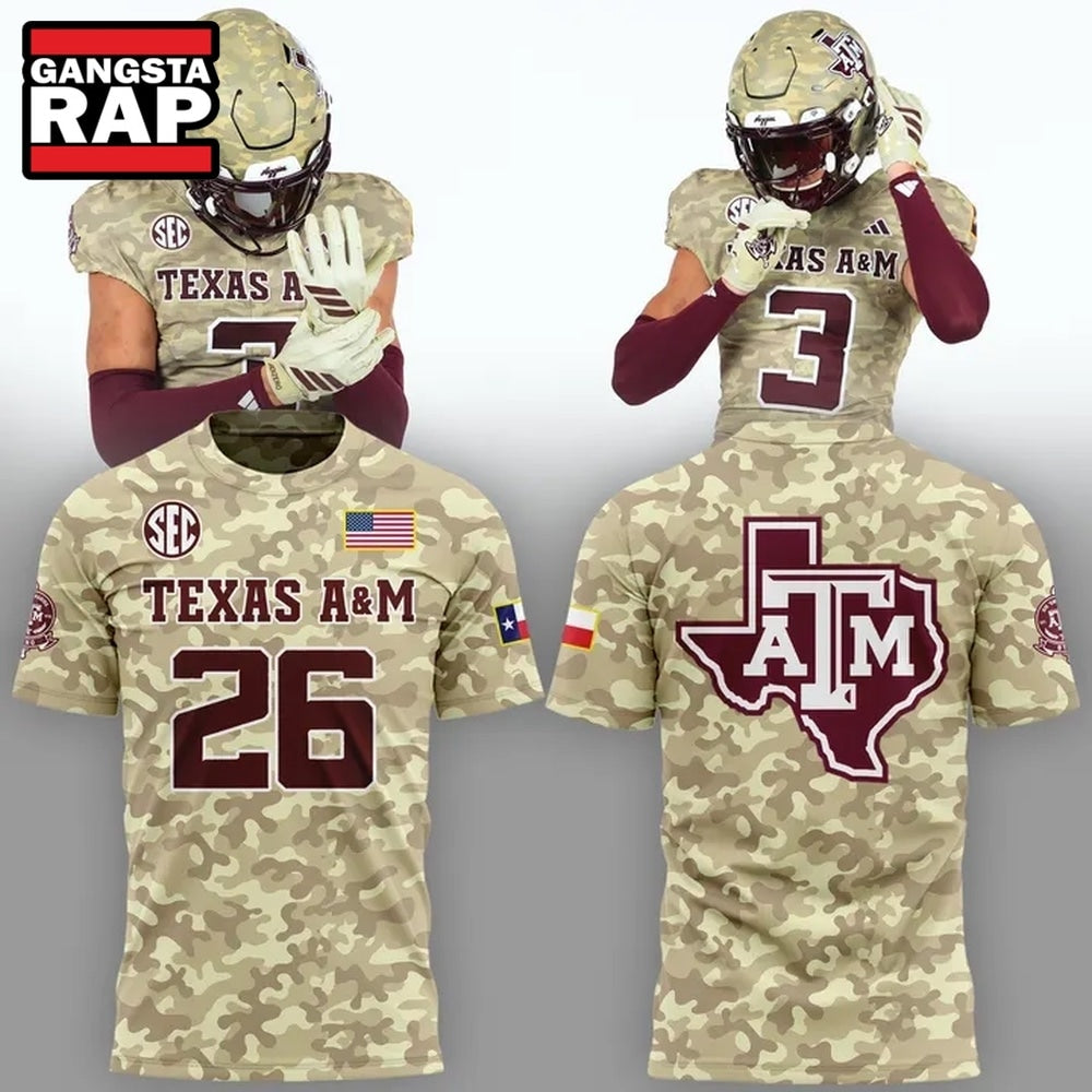 Texas A&M Aggies 2026 Honor & Support Camo Hoodie T-Shirt