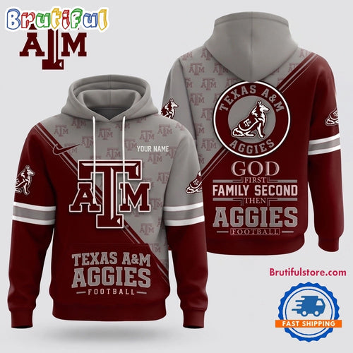 Texas A&m Aggies 2026 NCAA Personalized Faith Family Football Hoodie