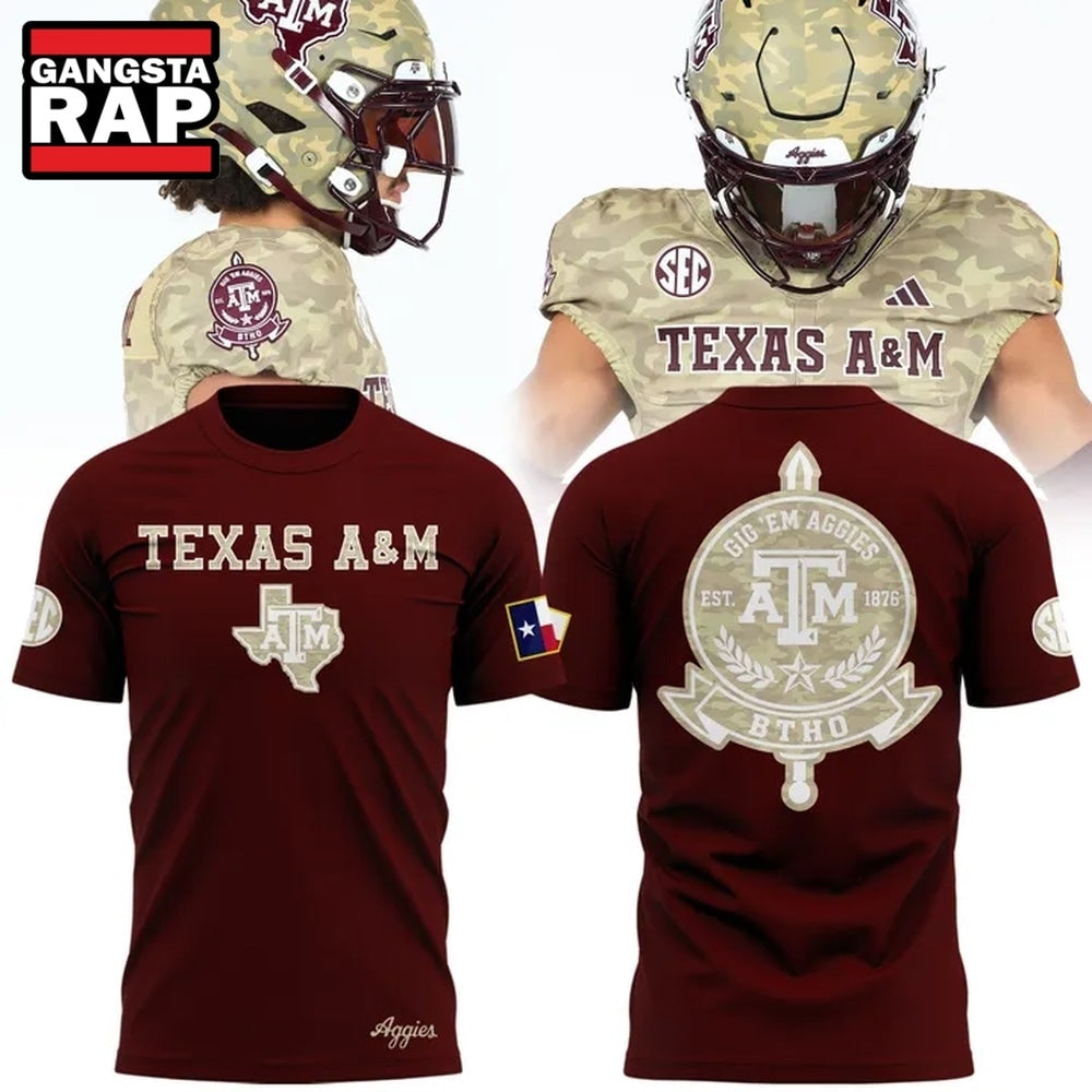Texas A&M Aggies Honor & Support Camo Logo Red T Shirt