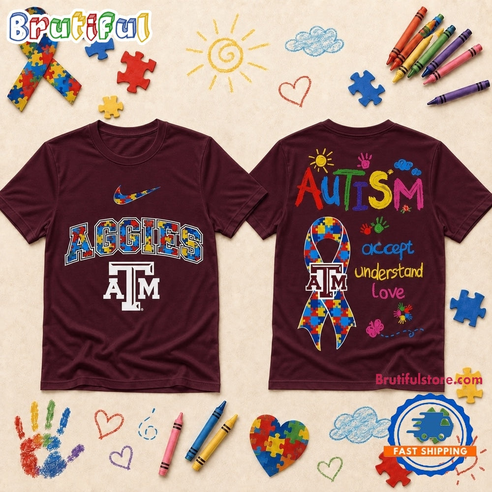 Texas A&M Aggies NCAA Autism Awareness Puzzle Ribbon T Shirt