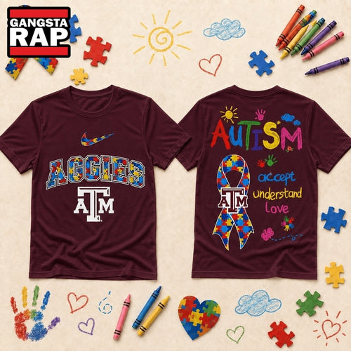 Texas A&M Aggies NCAA Autism Awareness Puzzle Ribbon T Shirt