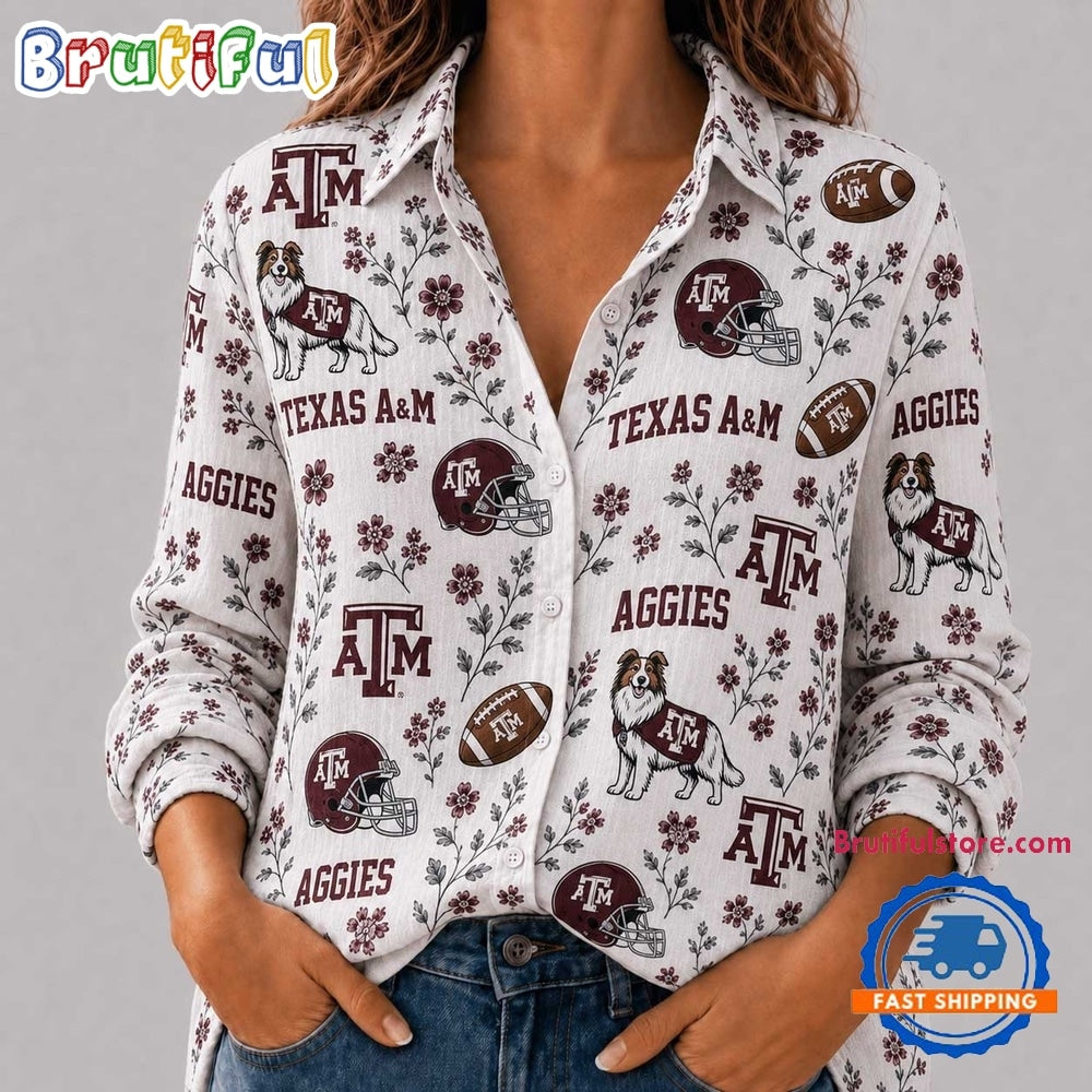 Texas A&M Aggies NCAA College Spirit Blossoms Women Casual Shirt