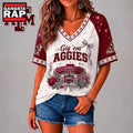 Texas A&M Aggies NCAA Floral Stadium Bow V Neck 3D T Shirt