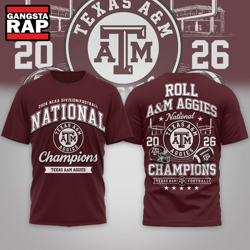 Texas A&M Aggies NCAA Road to Glory 2026 Football Champions 3D Shirt