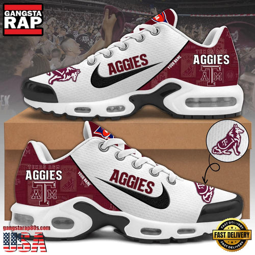 NCAA Custom Name Texas A&Ampm Aggies Football Mascot Symbol Air Max Plus Shoes Running Sneakers