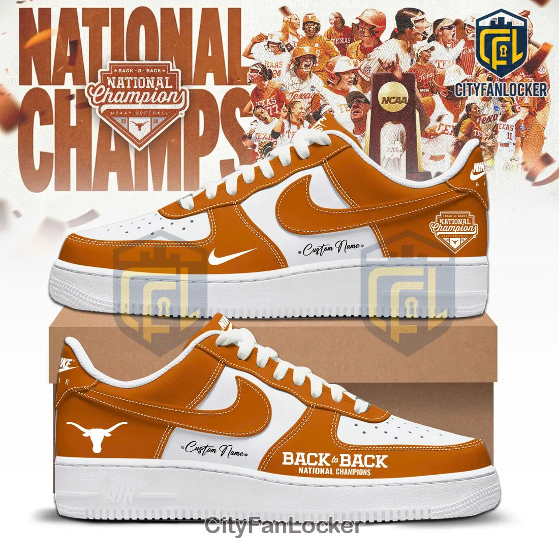 Texas Longhorns 2026 National Champions Custom Air Force 1 Sneakers
