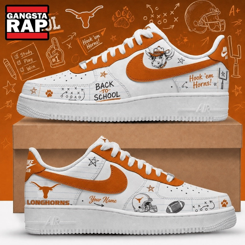 Texas Longhorns 2026 NCAA Football Back To School Air Force 1 Shoes Sneakers