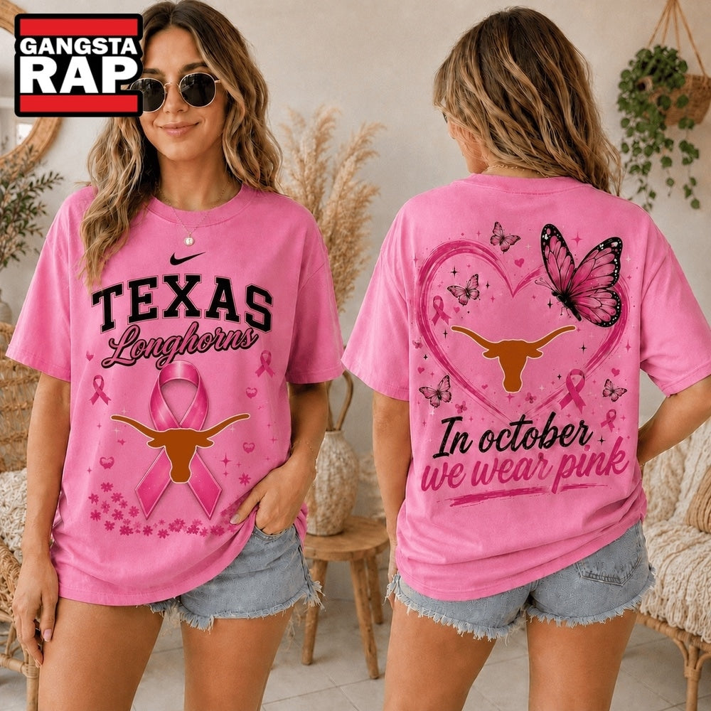 Texas Longhorns 2026 NCAA Pink October Breast Cancer Awareness Fan Pride Unisex Hoodie T-Shirt