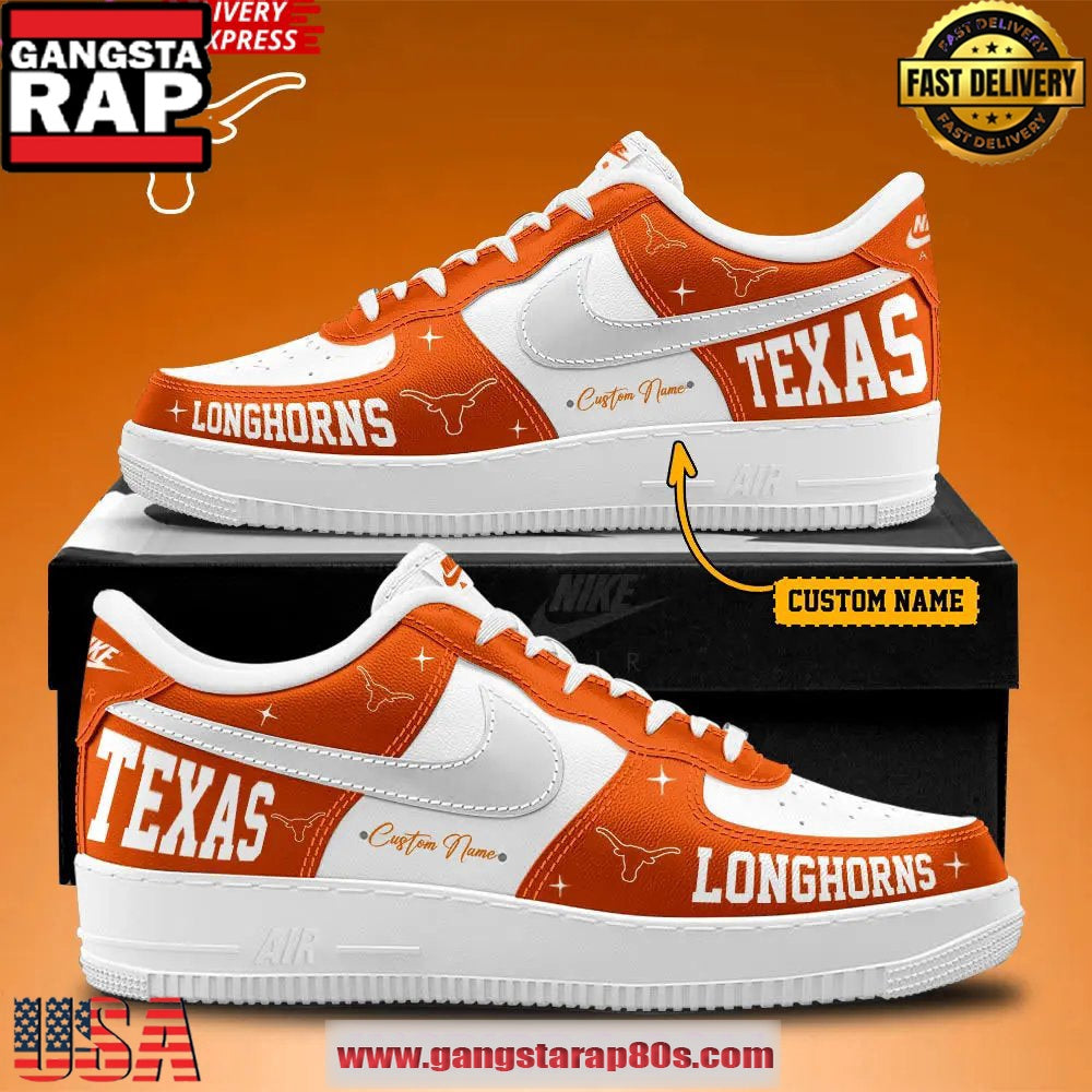 Texas Longhorns Football Custom Air Force 1 Running Sneakers Shoes