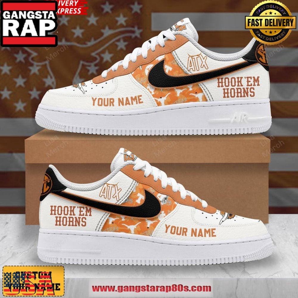 Texas Longhorns Hook ‘Em Horns Custom Air Force 1 Sneakers Shoes