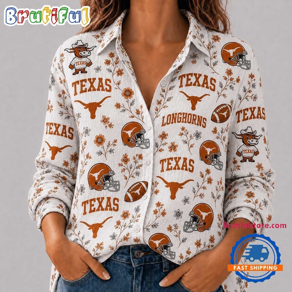 Texas Longhorns NCAA College Spirit Blossoms Women Casual Shirt