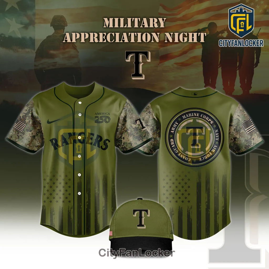 Texas Rangers 2026 America 250 Military Appreciation Baseball Jersey