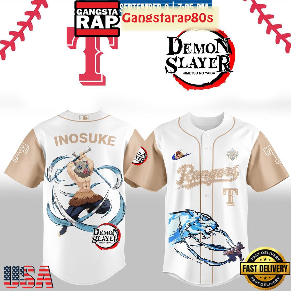 Texas Rangers Demon Slayer Inosuke Limited Edition Baseball Jersey