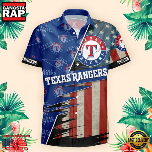 NFL Texas Rangers US Flag Pattern Hawaiian Shirt