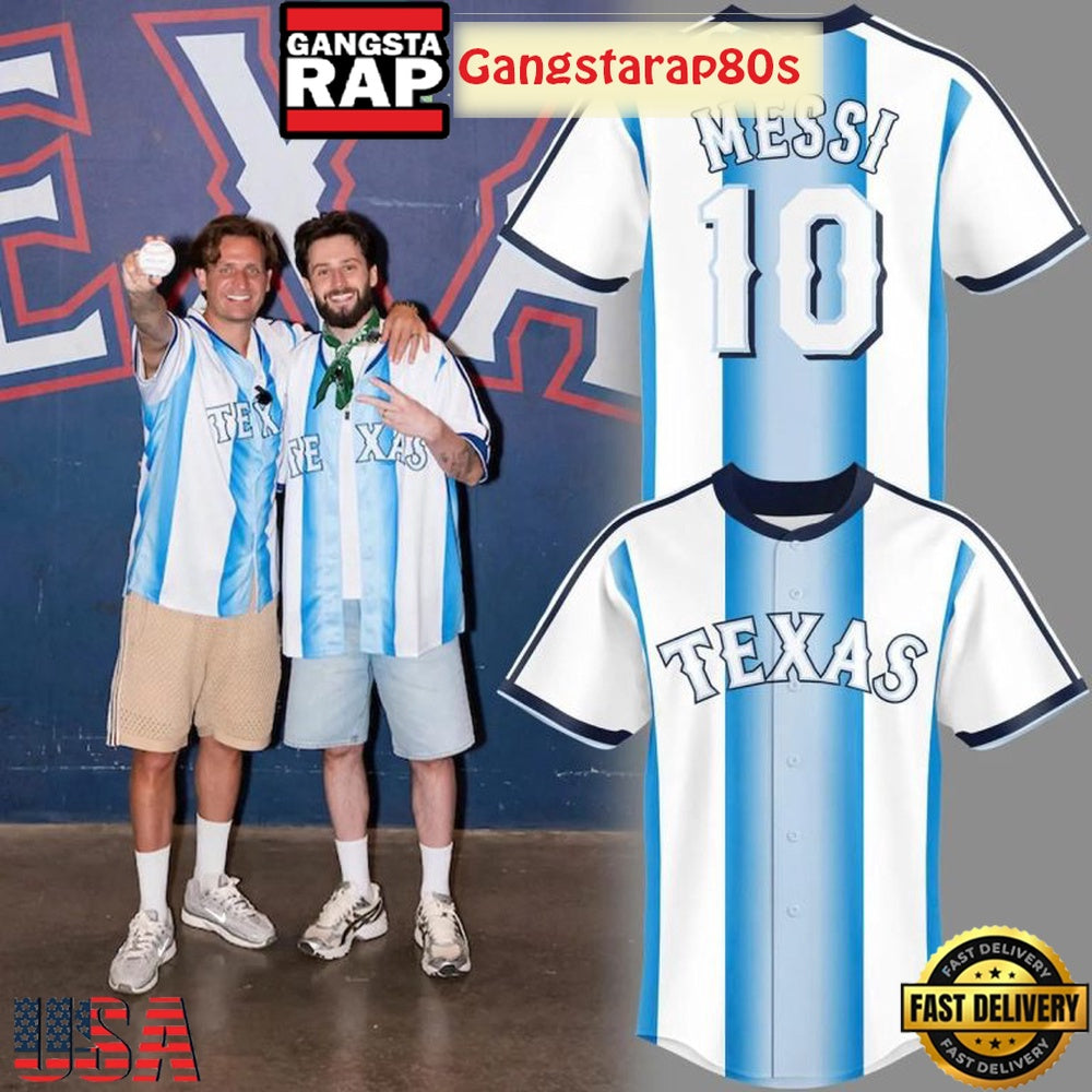 Texas Rangers x Argentina Soccer Legend Messi 10 Baseball Jersey