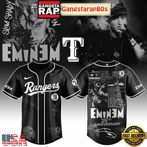 Texas Rangers x Eminem 25th Anniversary Of The Slim Shady LP 2025 Baseball Jersey