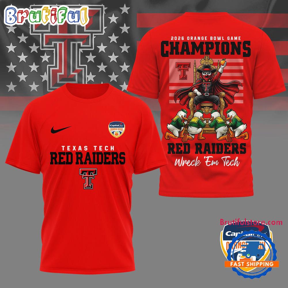 Texas Tech Red Raiders NCAA 2026 Orange Bowl Game Champions Mascot 3D Shirt