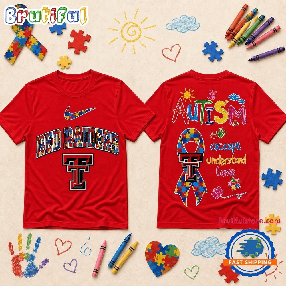 Texas Tech Red Raiders NCAA Autism Awareness Puzzle Ribbon T Shirt