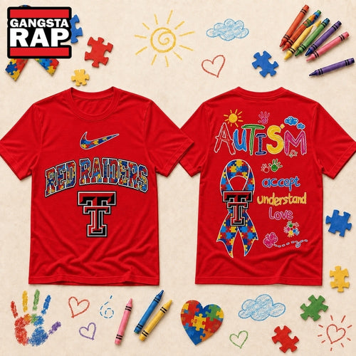 Texas Tech Red Raiders NCAA Autism Awareness Puzzle Ribbon T Shirt