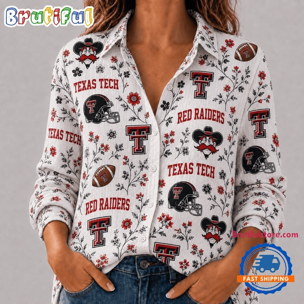 Texas Tech Red Raiders NCAA College Spirit Blossoms Women Casual Shirt