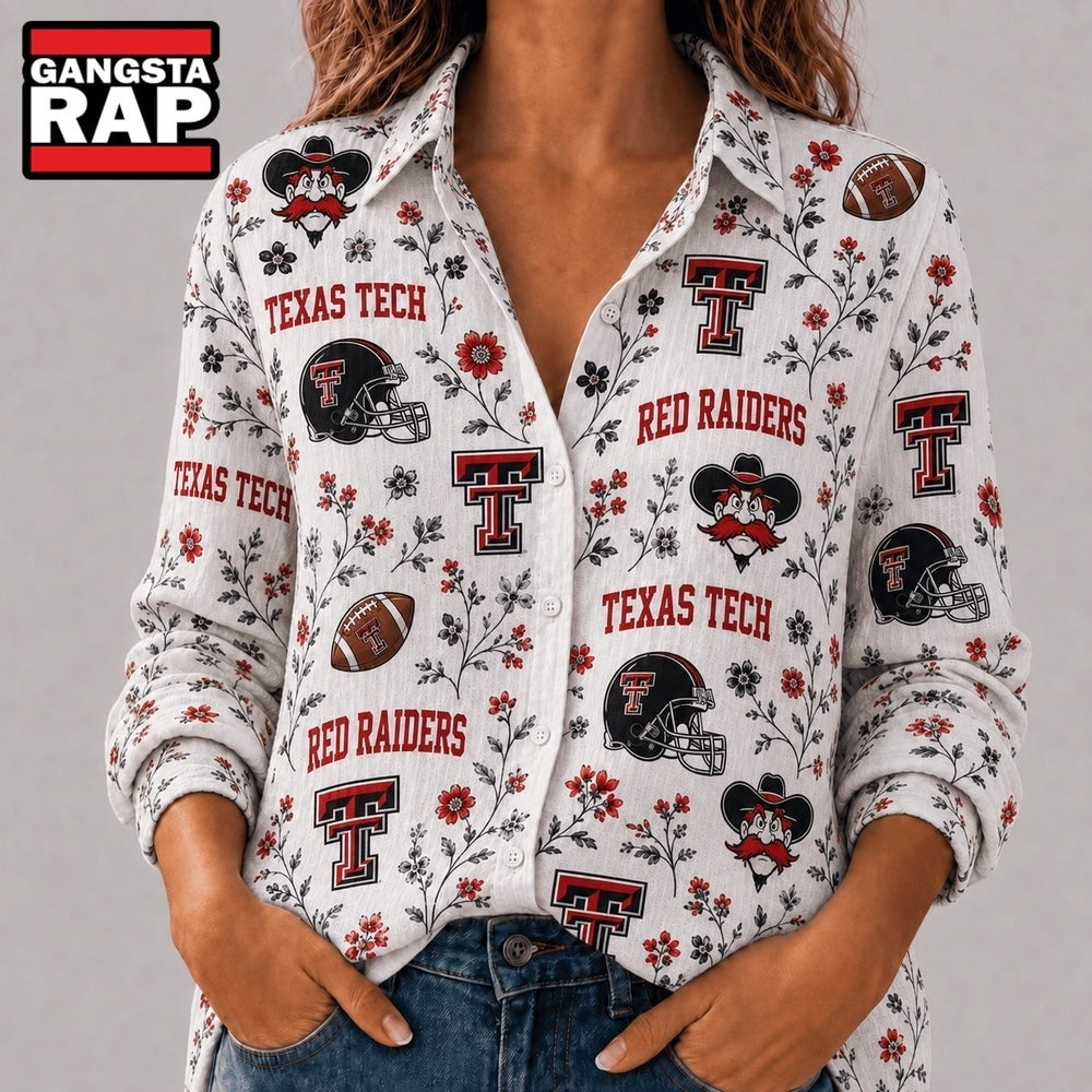 Texas Tech Red Raiders NCAA College Spirit Blossoms Women Casual Shirt