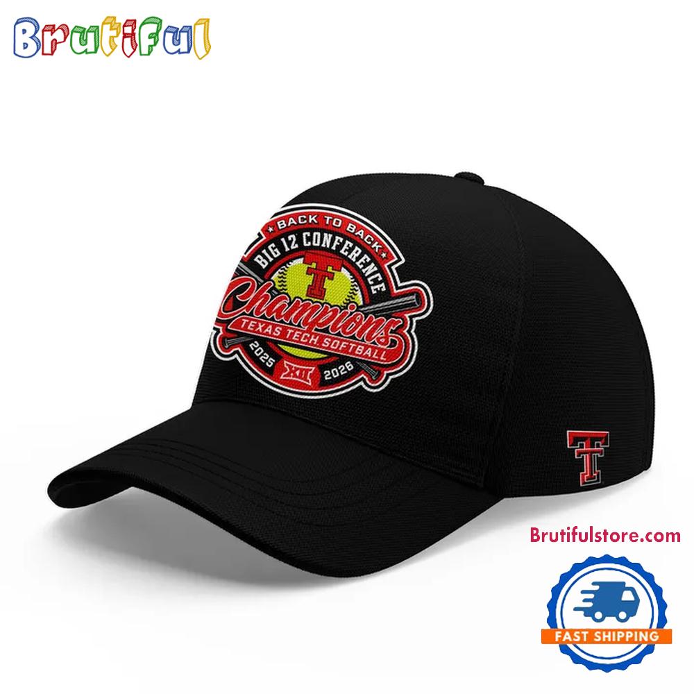 Texas Tech Red Raiders Softball BACK-TO-BACK BIG 12 CHAMPIONS 2026 Black Cap