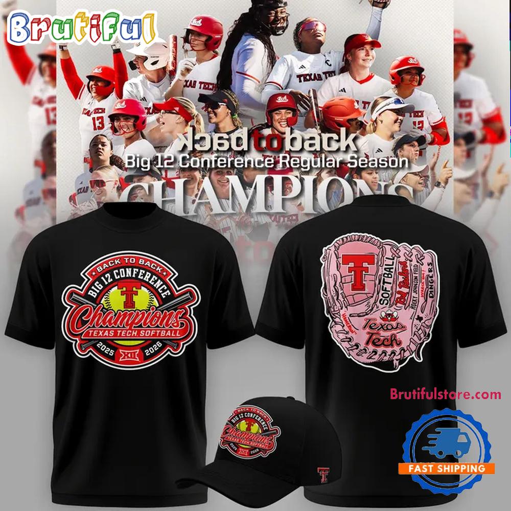 Texas Tech Red Raiders Softball BACK-TO-BACK BIG 12 CHAMPIONS 2026 Black T Shirt