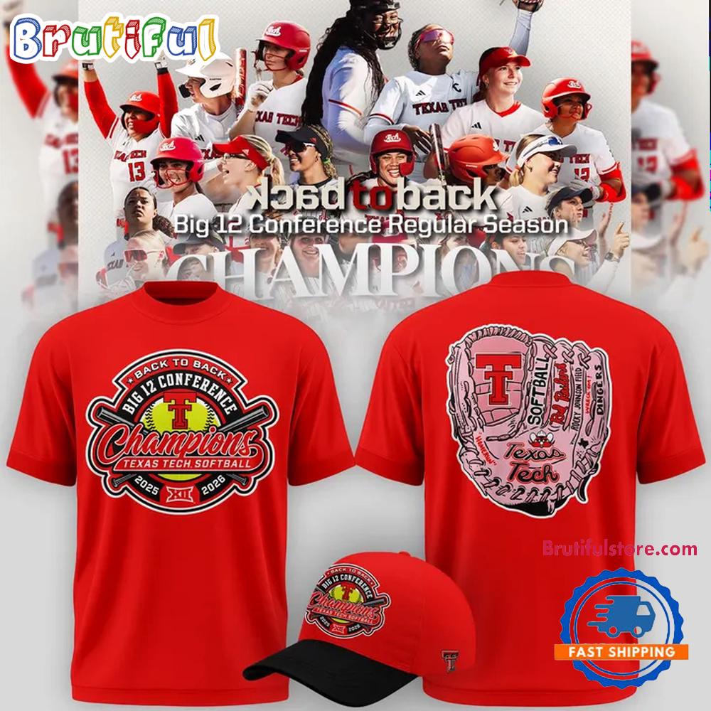 Texas Tech Red Raiders Softball BACK-TO-BACK BIG 12 CHAMPIONS 2026 Red T Shirt