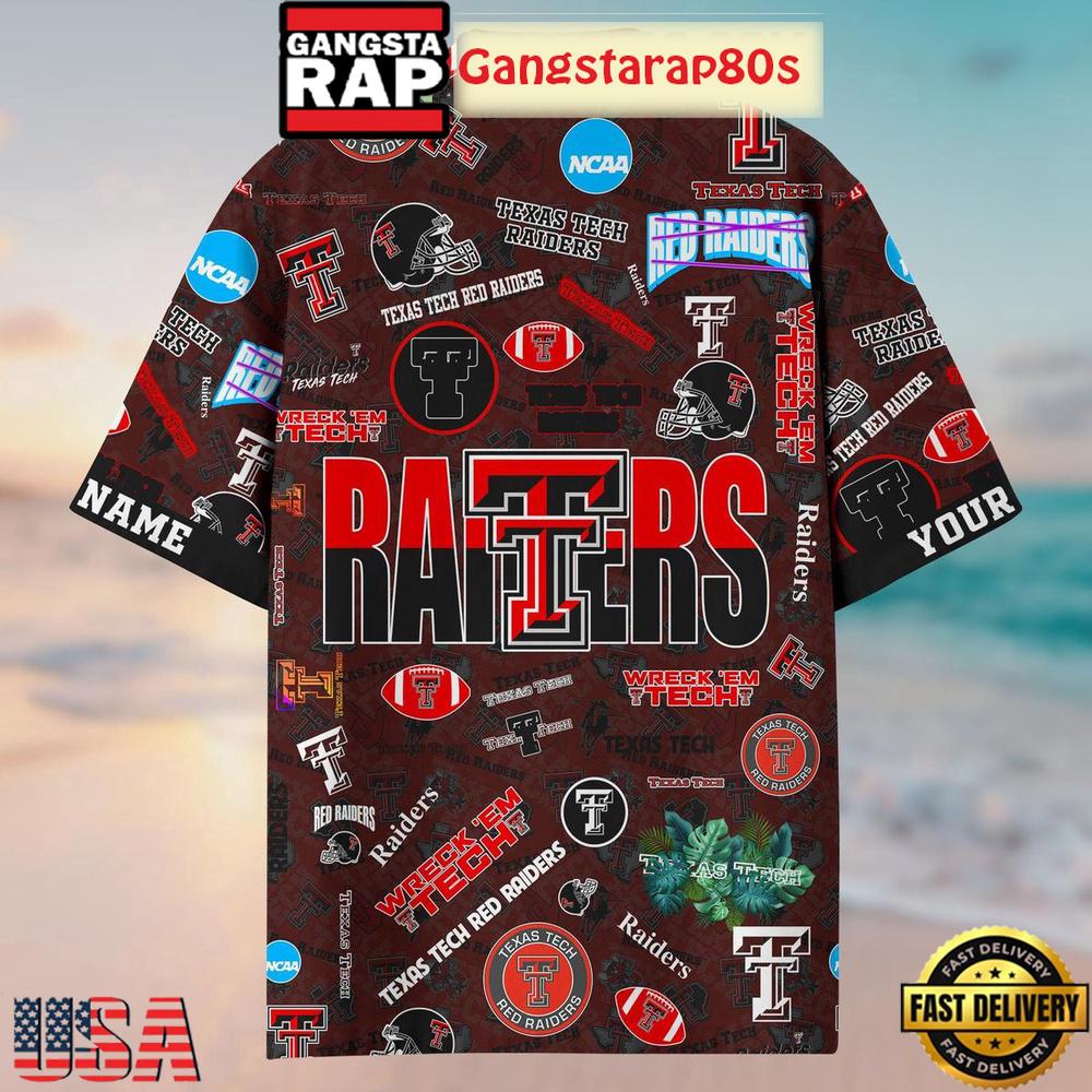 Texas Tech Red Raiders Solgan Wreck’ Em Tech True Fan Spirit Custom Name Aloha Hawaiian Shirt