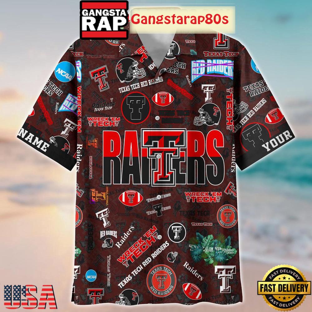 Texas Tech Red Raiders Solgan Wreck’ Em Tech True Fan Spirit Custom Name Aloha Hawaiian Shirt