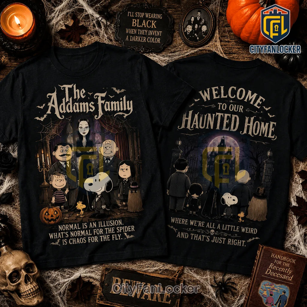 The Addams Family x Snoopy Haunted Home Black T-Shirt