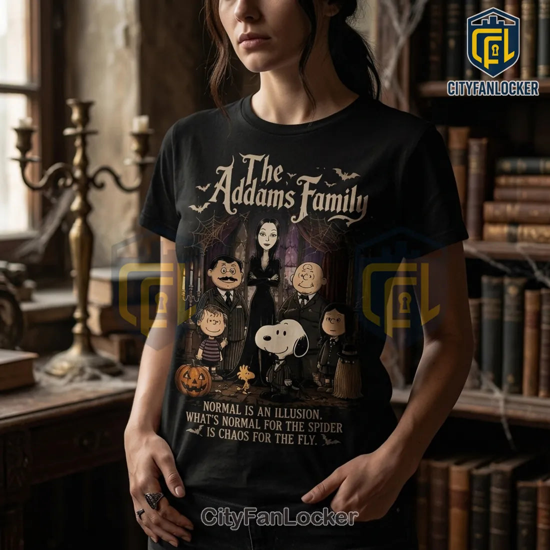 The Addams Family x Snoopy Haunted Home Black T-Shirt