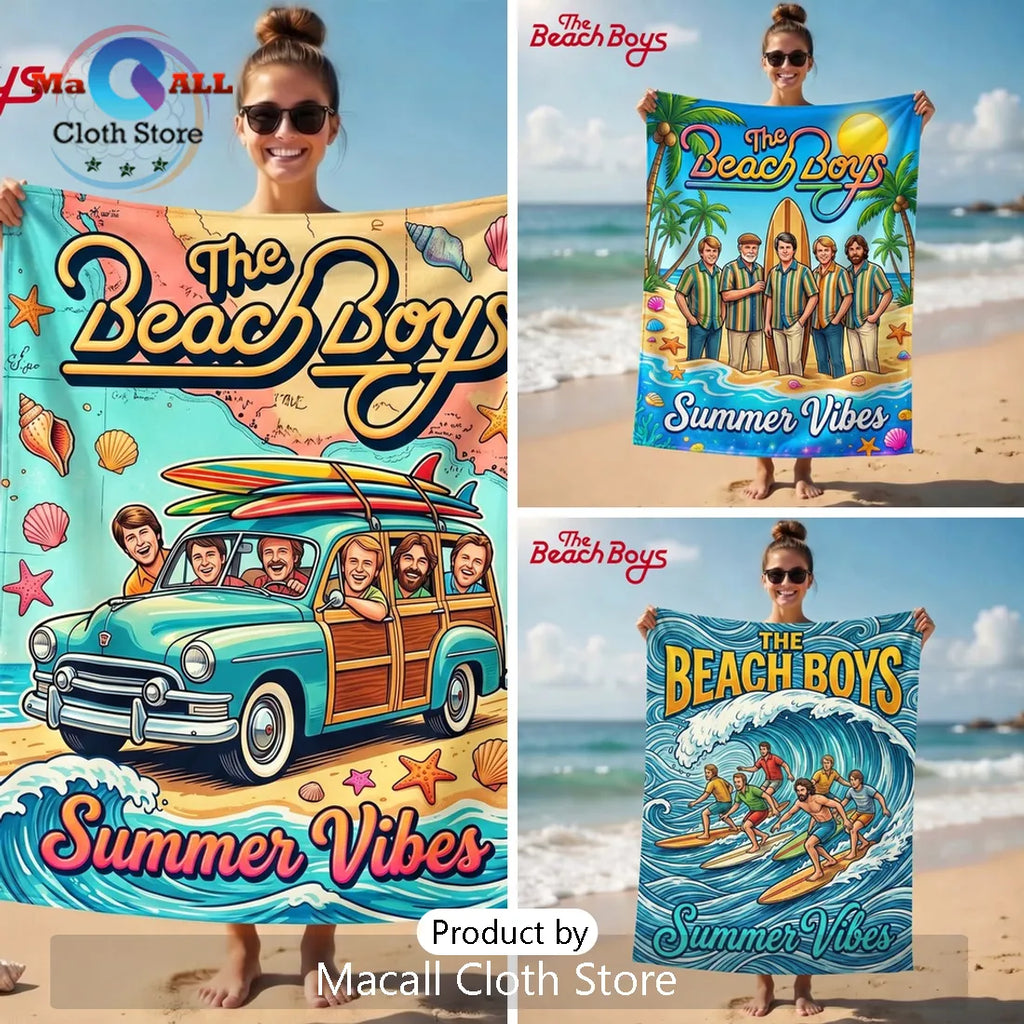 The Beach Boys Summer Vibes Retro Woody Car Graphic Beach Towel